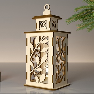 Laser Cut Free Sample Wooden Christmas Lantern Decorations LED Light <b>Box</b> Winter Scene Tabletop Ornament Holiday Festival Decor - Product Image 2