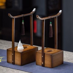 Caja de pañuelos de estilo retro para mesa de centro, estante de bambú de estilo antiguo chino para sala de estar, de madera, para escritorio comercial. - Product Image 1