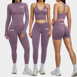 <span class=keywords><strong>Ensemble</strong></span> de vêtements de <span class=keywords><strong>sport</strong></span> sans couture avec logo personnalisé, soutien-gorge de yoga, leggings, veste de <span class=keywords><strong>sport</strong></span>, shorts de fitness pour femmes - Product Image 1