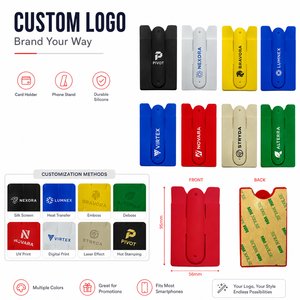 Low MOQ Custom Brand Logo Silicone Phone Card Holder Stand 2 in 1 Mobile Wallet Kickstand Stick on <b>Back</b> of Phone Promotional - Product Image 3