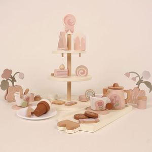 Juego de Accesorios de Cocina de Juguete para Niños, Mini Soporte para Cupcakes, Postres, Juego de Té de Madera para Niñas Pequeñas - Product Image 6