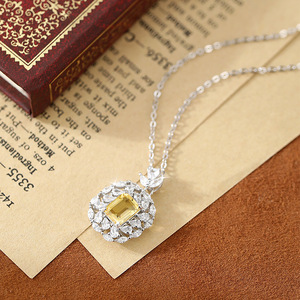Collier avec pendentif carré en topaze bleue, 9 fleurs délicates, 6x8mm, en argent sterling 925, pierre naturelle grenat, bijoux pour femmes - Product Image 5