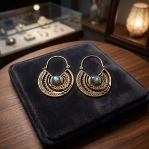 Proveedor Mayorista de Joyería de Latón, Pendientes de Aro con Piedras, Pendientes de Labradorita, Pendientes de Aro con Piedras de Latón de Moda para Mujer - Product Image 4