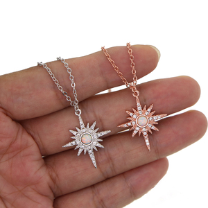 Ciondolo a Stella in Opale <span class=keywords><strong>Bianco</strong></span> Placcato <span class=keywords><strong>Oro</strong></span> con Zirconia Cubica Trasparente, Collana Stella Polare di Alta Qualità per Regali di Matrimonio e Natale - Product Image 3
