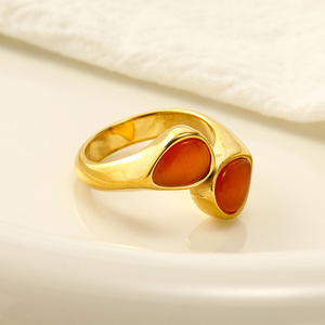 European American Instagram Fashion <strong>Light</strong> Luxury Natural Stone Jewelry Versatile Titanium Steel 18K Gold Plated Women's Ring - Product Image 5