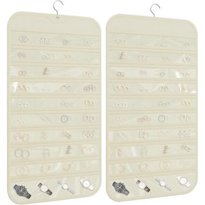 Organisateur de bijoux suspendu à 80 poches, double face, beige, pour boucles d'oreilles, bagues, montres, bracelets, colliers - Product Image 1