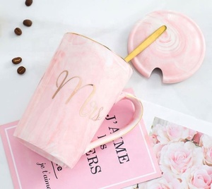 14oz Pink Grey Mr Mrs Souvenir Wedding Gift Couple Lover <b>Reusable</b> Ceramic Marble Coffee Tea Mug - Product Image 4