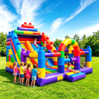 Structure gonflable commerciale avec toboggan et parcours d'obstacles, centre de jeux pour enfants, pour parcs d'attractions intérieurs et extérieurs