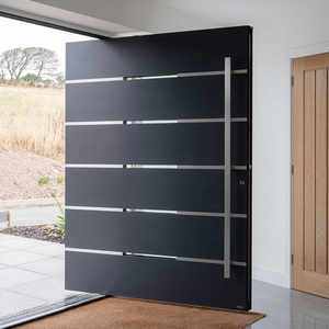 最新设计后现代中式别墅酒店外立面防飓风实木入口安全前门带铁艺 - Product Image 4