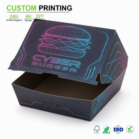 Boîte à hamburger personnalisée en papier kraft noir avec couvercle à clapet et papier anti-graisse pour la vente en gros de restauration rapide à emporter en usine