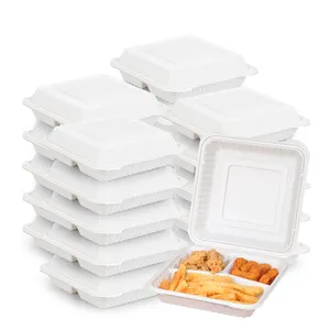 3 scomparti eco friendly biodegradabile imballaggio usa e getta amido di mais amido di mais da asporto bento lunch box contenitore per alimenti