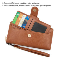 Dompet Wanita Panjang dengan Resleting, Kulit PU Lapis Lilin, Penutup Kancing, Tempat Kartu, Organizer Multi Slot, Clutch Wristlet, Grosir OEM ODM