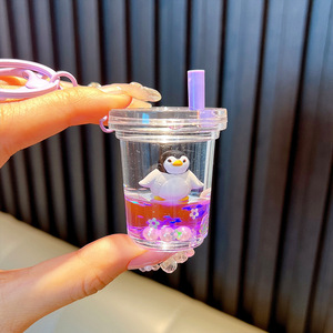 Wholesale Tea Keychain Custom Logo <strong>Bubble</strong> Tea Cup Key Ring with Liquid Beads OEM Cute Milk Tea Bag <strong>Charm</strong> for Promotion Gifts - Product Image 4