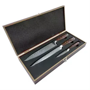 刀套3件厨房黑色厨师彩色印刷不同尺寸套装3件豪华大马士革厨师刀带礼品盒