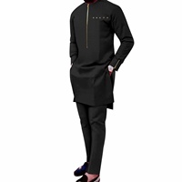 Ensemble 2 pièces Bazin Riche traditionnel africain en coton pour homme, grande taille, coupe ajustée, chemise zippée et pantalon, costume formel pour mariage
