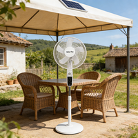 Ventilateur solaire rechargeable de 16 pouces avec lumière LED et télécommande, 5 pales, 4 vitesses, 45W, chargement USB, grille métallique