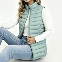 Veste matelassée écologique pour femme à col montant, fermeture éclair sur le devant, légère et durable, vente en gros OEM