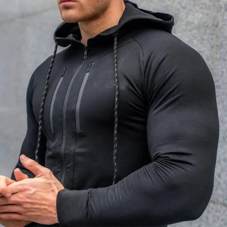 Custom logo lightweight athletic hoodie workout sports zip up hoddies gym clothing men slim fit fitness hoodie