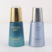 Flacon compte-gouttes en verre bleu givré argenté OEM 30 ml avec impression sérigraphique pour soins de la peau, huile essentielle, sérum