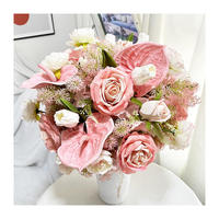 Romantischer Rosa-Weißer Künstlicher Blumenstrauß Gemischte Rosen Calla-Lilien Handgefertigt Hochwertige Simulation Hochzeitsarrangement