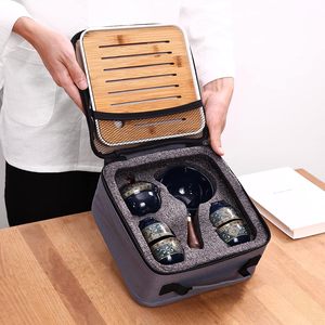 Bộ ấm trà gốm sứ hoa văn xanh di động, có bộ lọc trà xoay 360 độ, tất cả trong một, thích hợp làm quà tặng cho nhà, văn phòng, du lịch - Product Image 1