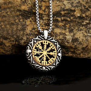 Yunnique-collar retro con colgante de brújula vikinga para hombre, de acero inoxidable, regalo, joyería, accesorio de moda - Product Image 1