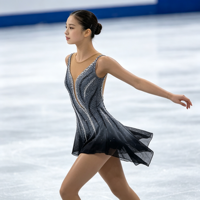 Costume de patinage artistique pour enfants et adultes, robe en maille dégradée gris-noir avec strass pour spectacle sur glace et compétition