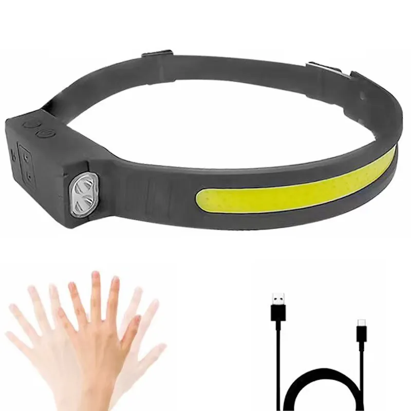 New Design Double XPE Led Motion Sensor Wide Beam 450lumen COB Rechargeable Led Headlamp For Camping Hiking