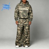 Ensemble survêtement camouflage homme personnalisé avec logo, sweat à capuche oversize et pantalon large, style Y2K streetwear décontracté