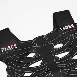 "High Street Men's Trend Skeleton Print Cutout Big Multi-Pocket Loose Sleeveless Custom Cargo Utility Vest Black Men Pu Vest - Product Image 3