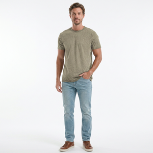 T-shirt à manches courtes pour homme, vert olive uni, coupe classique, col rond, décontracté, tissu jersey 100% coton - Product Image 1