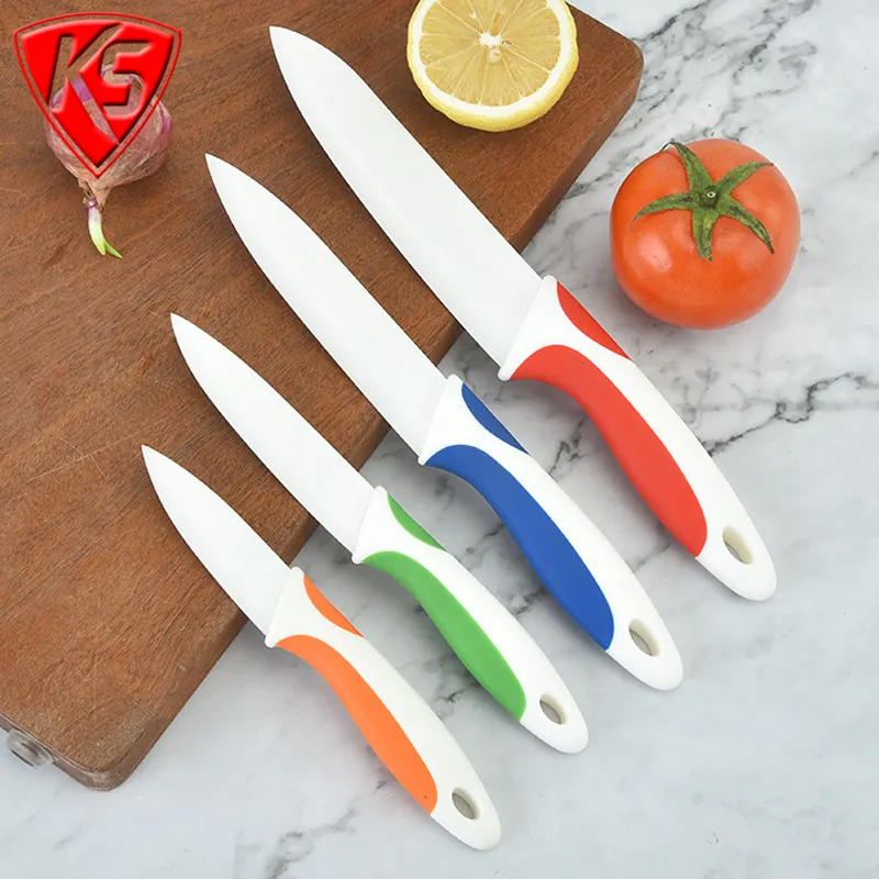 KitchenSmith Multi Color 4 PCS Couteaux utilitaires pour fruits d'office Couteaux de cuisine pour chefs Couteaux en céramique avec logo