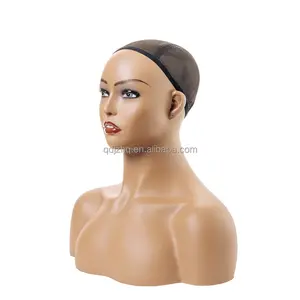 כלכלי PVC חומר חזה Mannequin ראש עם איפור הכתפיים פאה Mannequin ראש ולעמוד עבור פאות