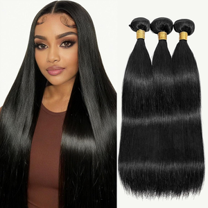 Extensiones de Cabello Humano Virgen Liso Negro Natural, Cabello Humano Largo para Tejer, Extensiones Versátiles para Todos los Estilos de Peinado - Product Image 1