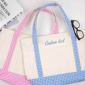 Monogram <b>Lady</b> Travel Gingham Tote Fashionable Striped Canvas Large Capacity Versatile Commuter Shoulder <b>Bag</b> - Product Image 6