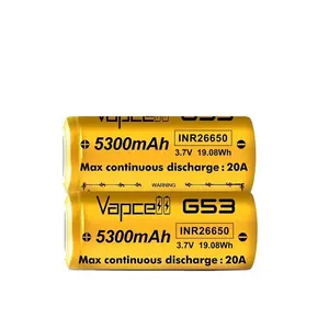 Penjualan Massal Pabrik Vapcell Grade A 3.7V Li Ion 26650 Sel Baterai Lithium 26650 Baterai Isi Ulang 5300Mah