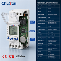 ChLotai THC822 Saklar Waktu Digital 2 Kanal 240V 16A Din Rail Timer Terprogram dengan Layar LCD untuk Lampu Jalan dan Pompa