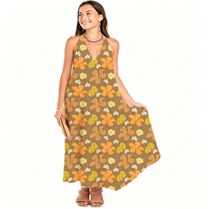 Vestido Maxi Tropical de Moda para Mujer, Diseño Personalizado ODM, Estampado Floral Hawaiano, Vestido Casual con Cuello Halter, Transpirable y Holgado para Verano - Product Image 2