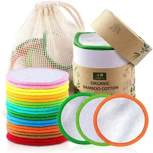 Almohadillas de algodón reutilizables con logotipo personalizado, eliminador de maquillaje, almohadillas de microfibra de algodón de bambú orgánico