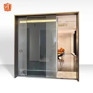 Varanda Modern Alumínio Slim Frame Porta Deslizante com Trilho Inferior Porta De Vidro De Alumínio Revestida Em Pó