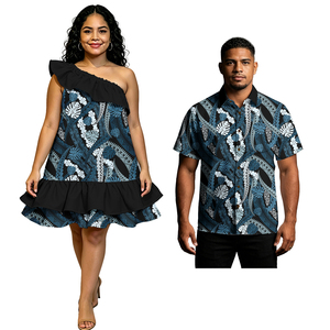 Nuevos conjuntos <span class=keywords><strong>de</strong></span> camisas <span class=keywords><strong>de</strong></span> bolsillo para hombre <span class=keywords><strong>de</strong></span> las Islas Samoanas 2026 y elegantes minivestidos hawaianos <span class=keywords><strong>de</strong></span> un solo hombro para mujer, conjuntos tribales polinesios para parejas. - Product Image 4