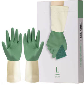 Guantes de limpieza de látex de goma para el hogar <span class=keywords><strong>bicolor</strong></span> con forro Flocado de puño largo mejorado con guantes impresos para limpieza el hogar - Product Image 2