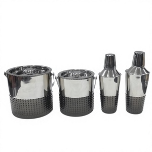 Cubeta para Hielo de Acero Inoxidable, Enfriador de Bebidas Redondo de Doble Pared con Tapa y Asa para Bar o Restaurante - Product Image 1