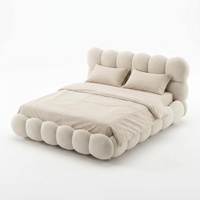 Cama Nórdica Minimalista con Forma de Burbuja, Estructura de Cama Tapizada con Forma de Nube Única, Cama Cómoda de Tela de Lana de Cordero para el Hogar y Hoteles