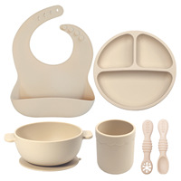 Nouvel ensemble d'alimentation pour bébé en silicone de qualité alimentaire, sans BPA, avec bol à ventouse, assiette compartimentée, bavoir, cuillère, fourchette et tasse