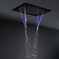 Nouvelle douchette thermostatique rectangulaire noire mate avec cascade LED multifonction et pommeau de douche intelligent