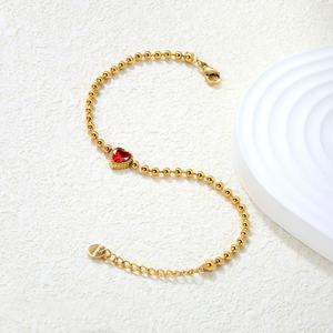 Trendy Stainless Steel 18K Gold Plated Chain <b>Beaded</b> <b>Bracelets</b> Women 18K Plated Geometric Colourful Zircon love Heart <b>Bracelet</b> - Product Image 4