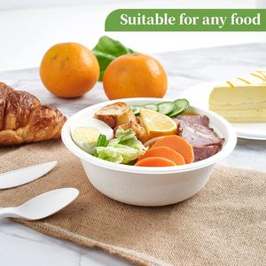 Vaisselle écologique en bagasse de canne à sucre de 32 oz, bols biodégradables, 100% compostables, bols ronds jetables - Product Image 5