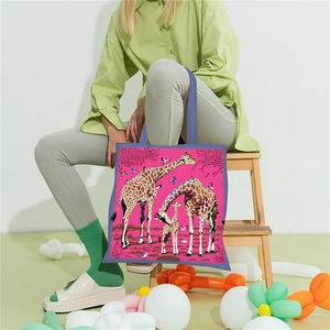 Bolso de compras de la serie Animal personalizado reutilizable mediano a la moda, bolso de mano de lona de algodón para mujer, gran capacidad Simple - Product Image 2