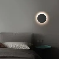 Applique murale LED circulaire moderne et créative en ciment gris, style Wabi Sabi, pour décoration d'appartement et de maison, lampe de chevet encastrée en pierre